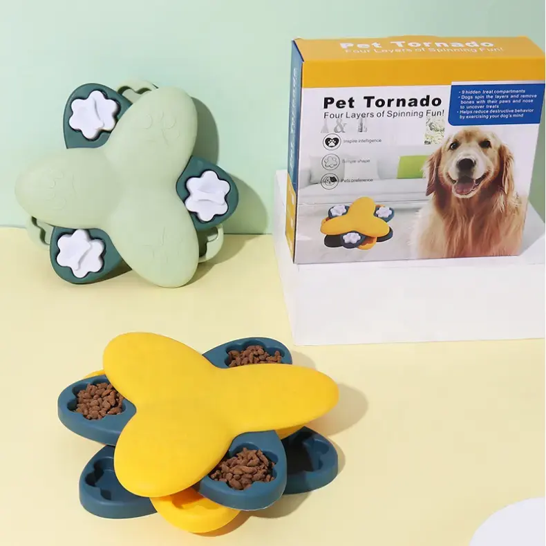 Pet Tornado 4 Layers Plastic Interactive Rotating Training Turntable Slow Feeding Toy Dog Puzzle Feeder