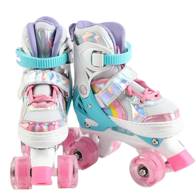 전문 롤러 스케이트 신발 어린이 patines de 4 ruedas con luz 도매 어린이 쿼드 깜박이 롤러 스케이트