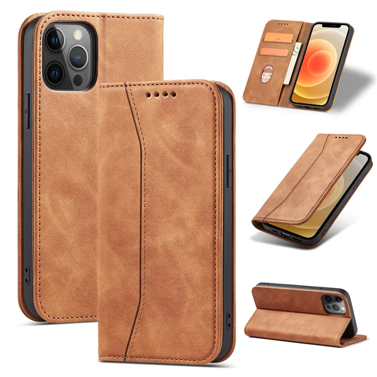 High Quality Phone Case For iPhone 12 Pro Max Retro Matte Feel PU Leather Flip Wallet Magnetic Holder Cover For iPhone 11 12 13