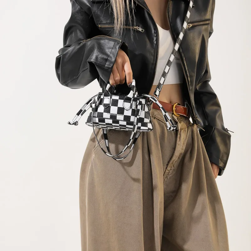Nueva tendencia de moda diseñador a cuadros estampado de leopardo mini bolso de hombro de lujo para mujer