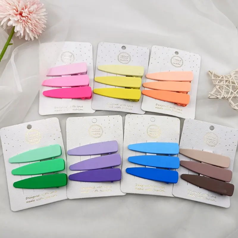 Vente en gros 3 pièces par ensemble, nouvelle tendance, petite taille, Clips brillants couleur bonbon, Barrette géométrique, épingles à cheveux en plastique pour bébés filles