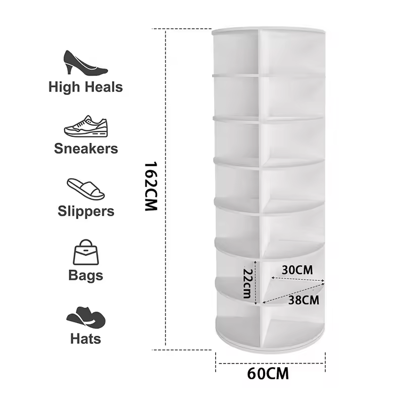 Zapatero giratorio, 162 cm de alto, 7 niveles (tablero de PVC).