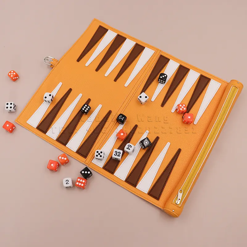Juego de backgammon acrílico enrollable, juego de mesa de backgammon de viaje de cuero