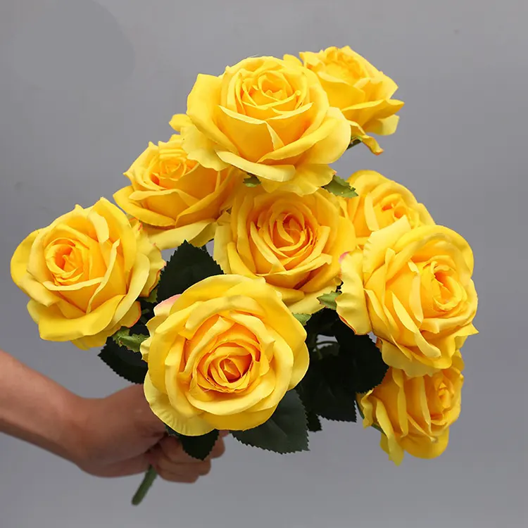 10 cabeças rosas flor artificial seda flores casa decoração amarelo simulação rosa buquê casamento flores