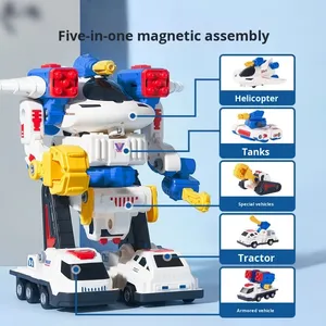 子供の5つの1つの変形ロボット車のおもちゃ磁気コンビネーションスプライシングメカプラスチック1:32スケール男の子の楽しみのために - Product Image 4
