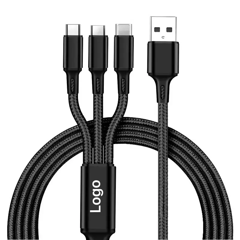 Vente chaude 1.2 mètres 3 en 1 câble de charge USB en nylon échantillons gratuits câble de téléphone portable de charge rapide pour les câbles de téléphone portable