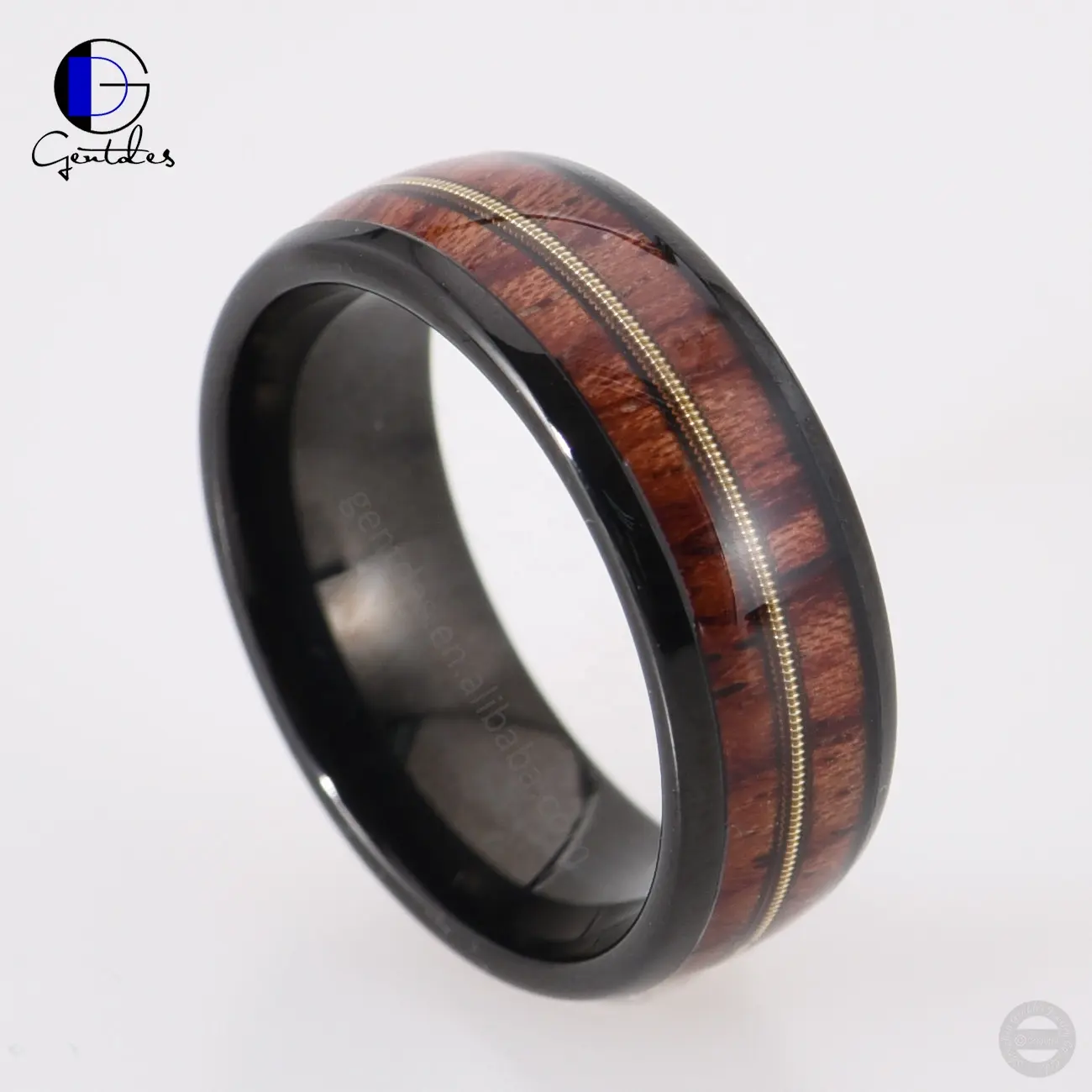 Anillos de boda de tungsteno negro incrustados, cuerda de madera y guitarra, joyería