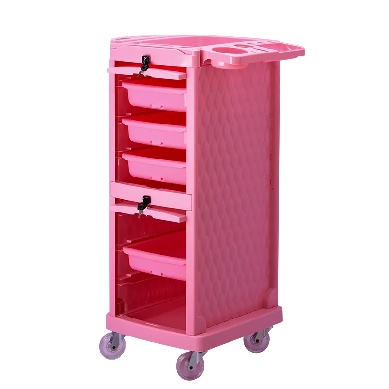 Mobilier de salon moderne rose roues roulantes chariot de rangement pour coiffeur utilisé