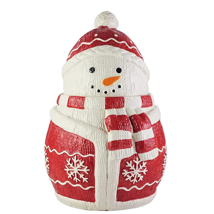 Hand Painted Christmas snowman Design stoneware Storage Container With Lid Candy Ceramic Cookie Jar