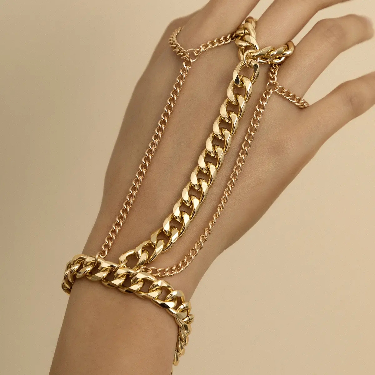 Cadenas de eslabones cubanos gruesas multicapa para mujer, joyería de Hip-Hop, pulsera de anillo de cadena de Metal