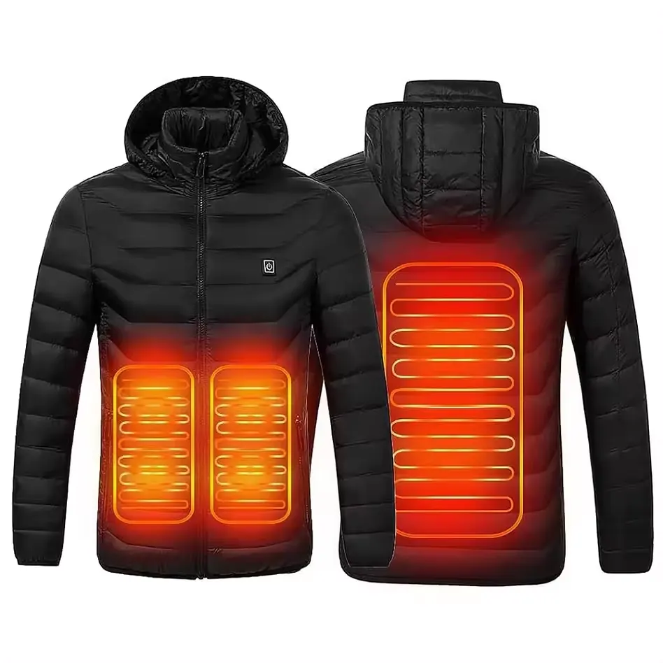 AQTQ Novo casaco com capuz aquecido para homens, casaco impermeável de inverno com elemento de banco de potência