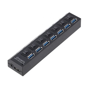 USB 3,0 Data Hub 7 puertos portátil Micro USB 3,0 HUB Splitter con adaptador de corriente para computadora