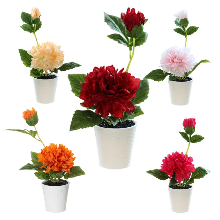 Lorenda PMD03 fausses plantes en pot, fausses fleurs de pivoine artificielles en soie, décoration de pots