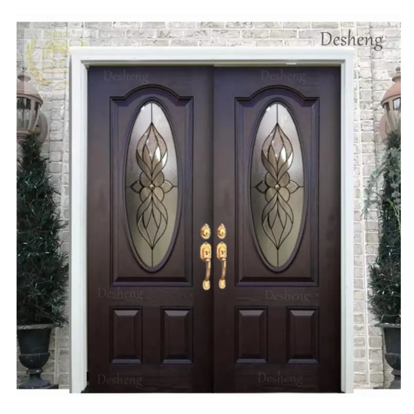 Door for House 96x72 Mahogany Glass Exterior Wooden Doors Front Double Prehung American Exterior Double Solid Swing Wood Modern