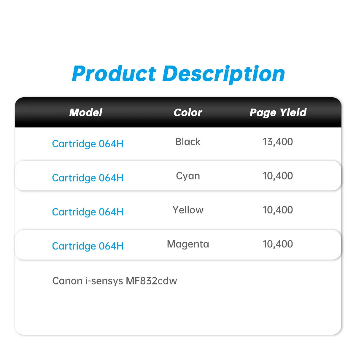 Impressora a laser Canon i-sensys MF832cdw, cartucho de toner colorido compatível com consumíveis CRG064H CRG-064H