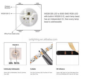 Tira de luces Led direccionable, cinta de 5MM WS2812b, 5v, WS2812, Color de ensueño, RGB, RGBIC píxel, Digital, DMX - Product Image 4