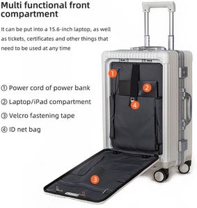 Maleta Automtica <span class=keywords><strong>Carryon</strong></span> Luggage with Laptop Compartment Trolley Bag Removable Wheelsアルミニウムパスポートホルダー<span class=keywords><strong>TSA</strong></span>スーツケース