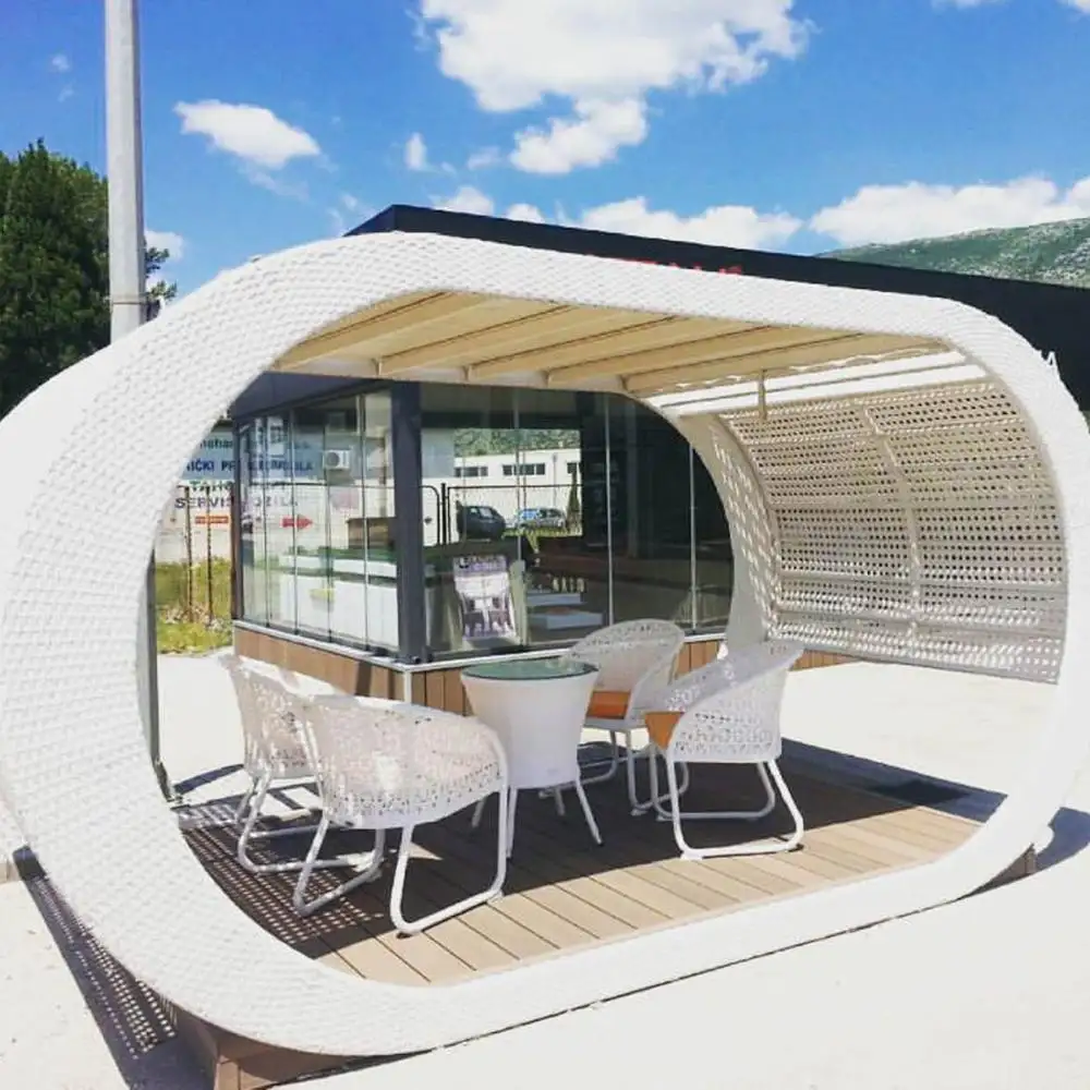 Lüks panjur çatı Bioclimatic poli Rattan Pavilion Pergola Gazebo dış mekan mobilyası bahçe