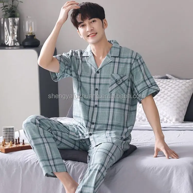 Button up 100% silk 2pcs Set Shirt Mens silk Pyjamas Plus Size Men Night Wear Men's Pajamas Night Suit 7-15 Days