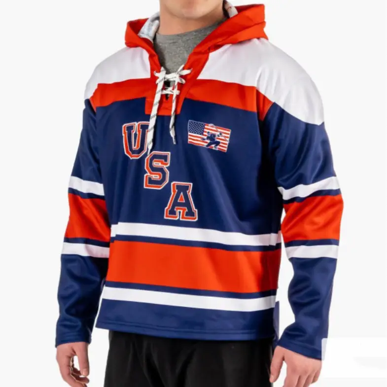 Özel yapılmış şık hokey hoodie erkekler için dantel up yüceltilmiş logo moda hokey forması
