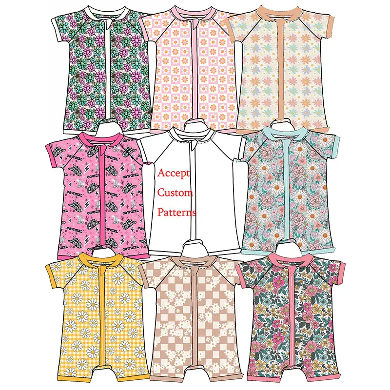 Short Sleeve Bamboo Fabric Baby Sleep Zippy Romper Infant Girl Pajamas Customized Clothes Kid Shorties
