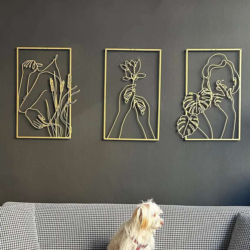 Accesorios colgantes interiores personalizados para sala de estar, arte de pared de línea minimalista abstracto, decoración de Metal con forma de cuerpo de mujer