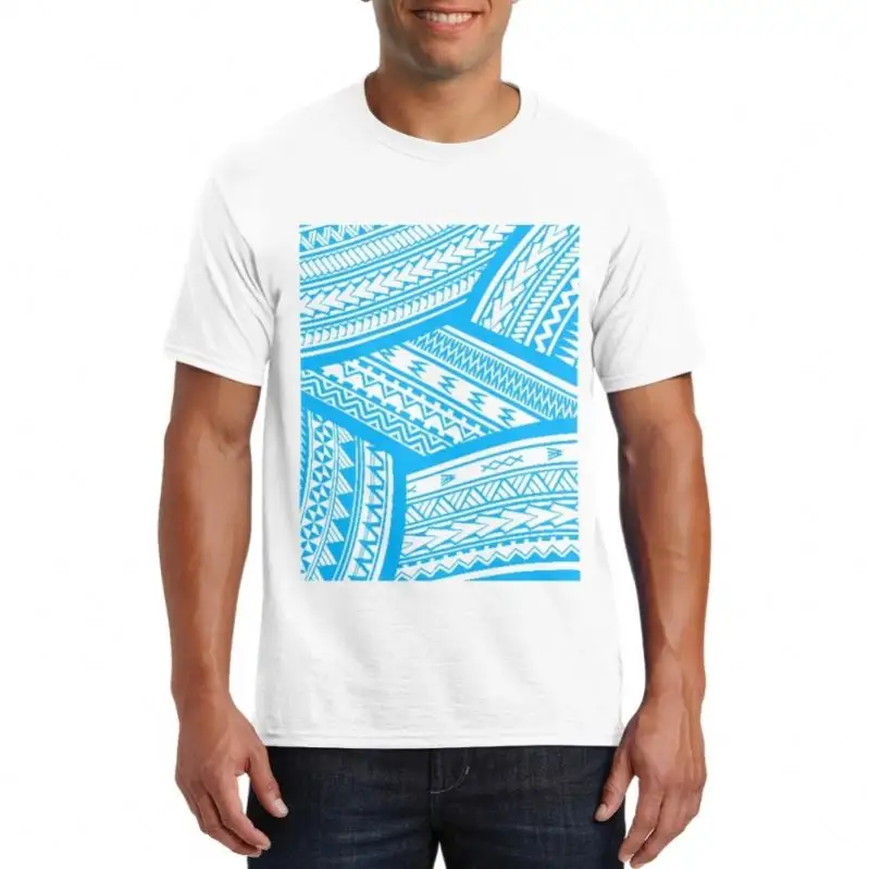 Camiseta de algodão azul brilhante com logotipo vintage para homens, roupas de rua, fabricantes de roupas da Polinésia, designer gráfico tribal personalizado, camiseta OEM