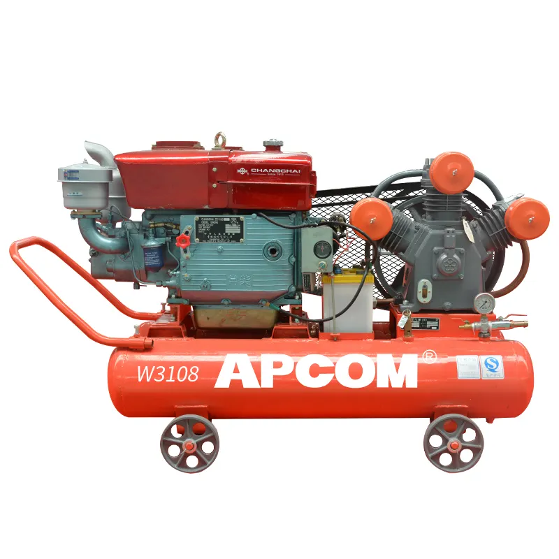 Compresor de aire diésel de pistón portátil para minería, alta eficiencia, 15HP, 70CFM, M3/min, 1150rpm, 2m, 3/min, 70CFM, naranja