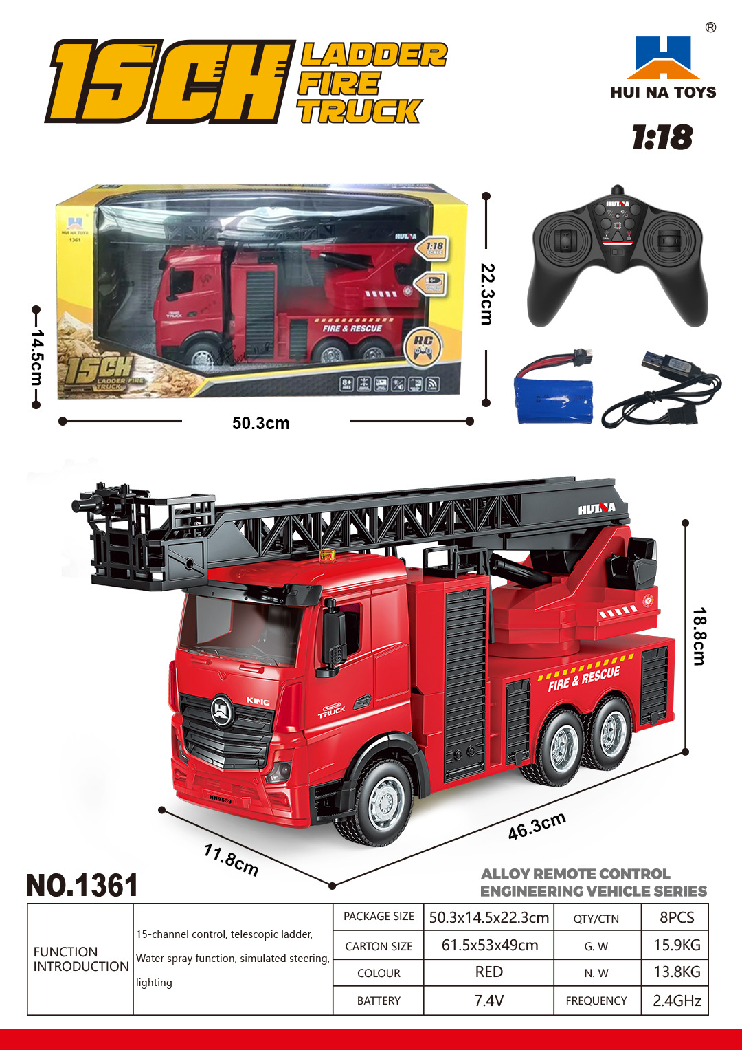 1/18 9CH Semi Alloy RC Compartment Fire Truck