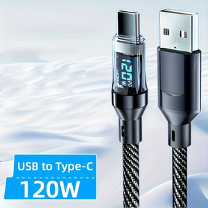1m/1.5m/2m örgülü 120W dijital ekran USB tip-c C hızlı şarj kablosu iPhone 16 15 Pro Max Samsung akıllı saat - Product Image 1