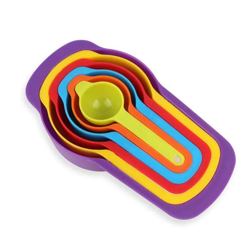 Outil de cuisson 6 pièces Rainbow Color ensemble de tasses à mesurer et cuillères en plastique