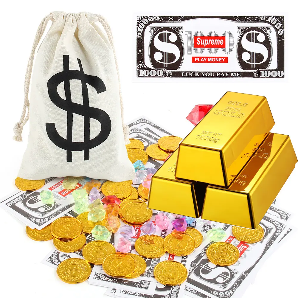 A-Mazon Dollar Euro Gold Bricks Bar Requisiten Stage Bunch Tasche für Halloween Piraten Kostüm Party Geschenk