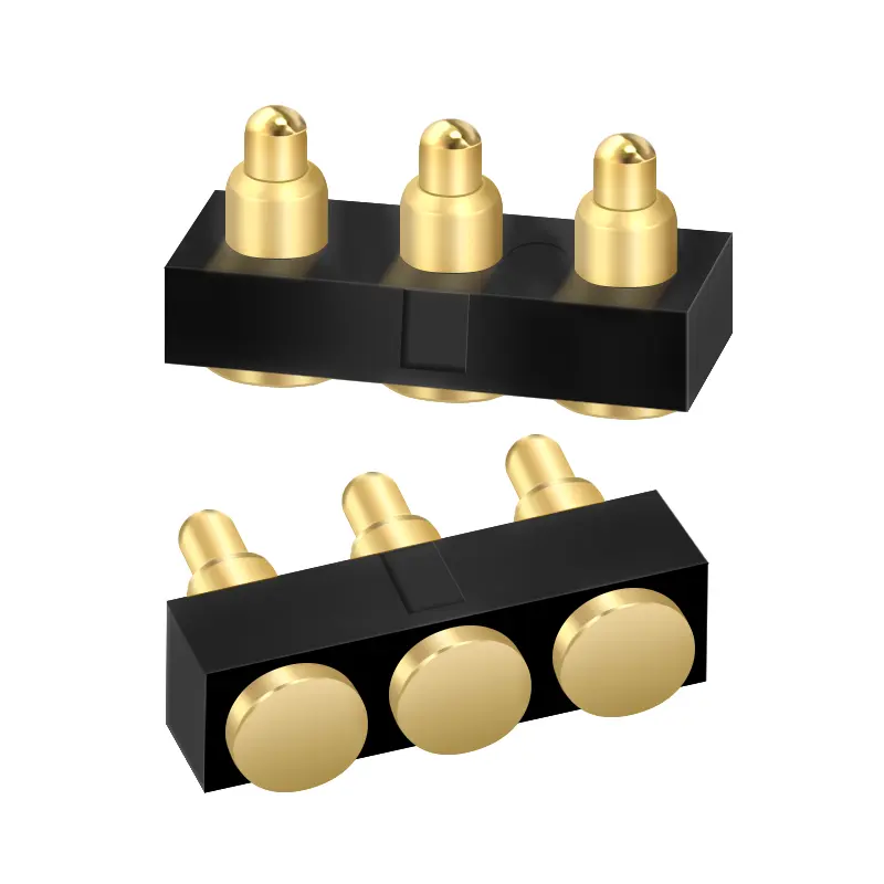 Conector de Pogo Pin de alta corrente 2.0 mm passo Smt 3 pinos de bronze banhado a ouro com mola de Shenzhen LIKE