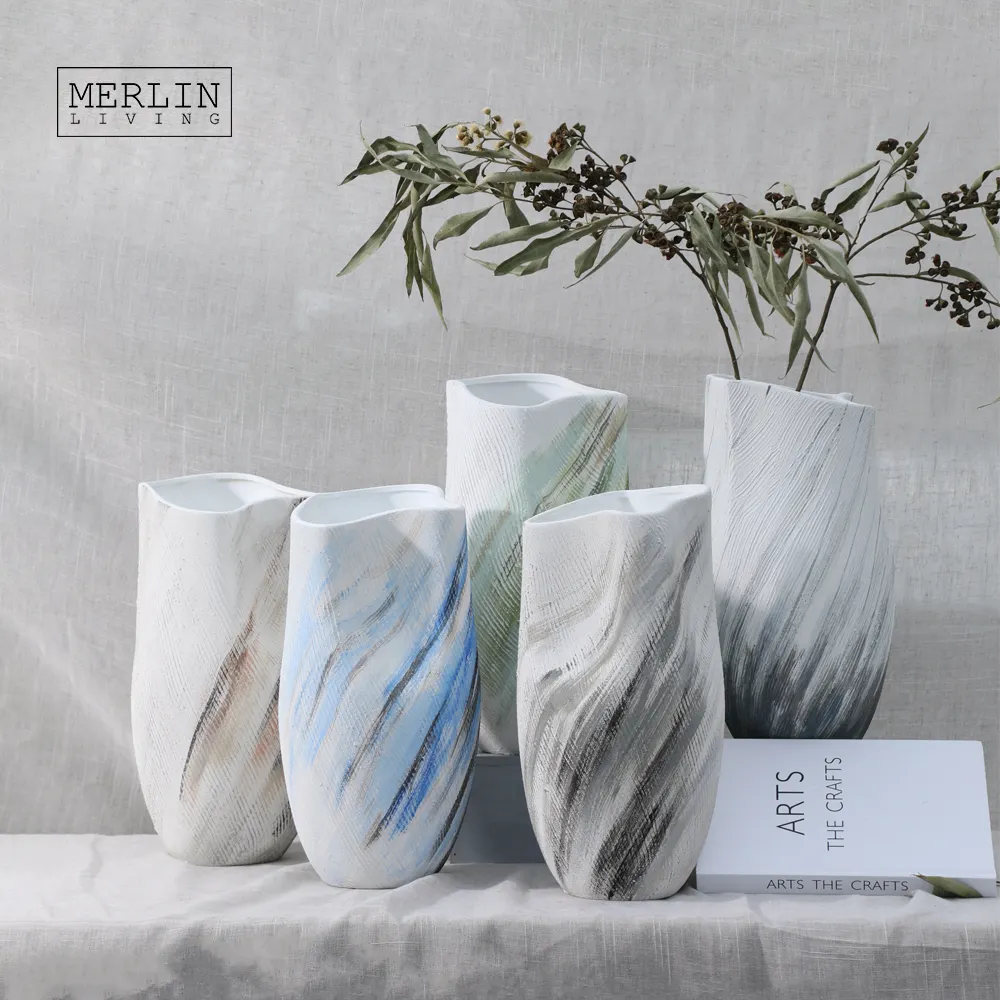 Merlin sống tay sơn bình hoa hoa đại dương phong cách cao hoa bình gốm trang trí nội thất bình Triều Châu gốm nhà máy bán buôn