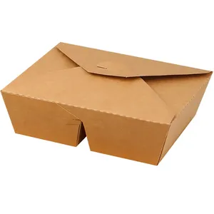大库存防漏纸盒一次性取出2格沙拉盒食品牛皮纸矩形纸包装熟食盒 - Product Image 1