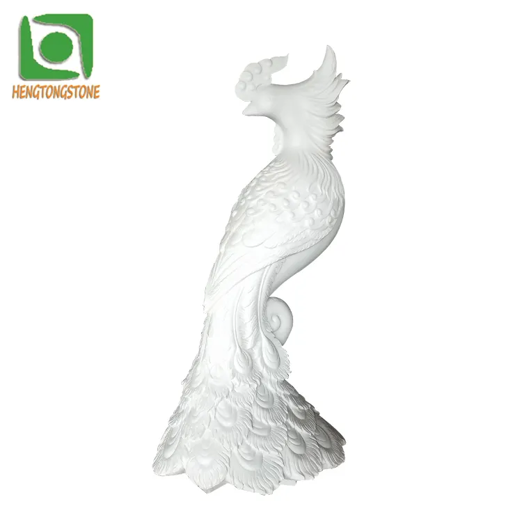 منحوتة يدويًا تمثال طاووس من الرخام الأبيض الطبيعي
