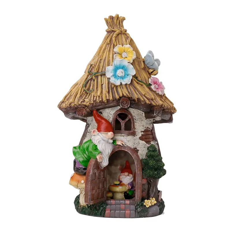 EAGLEGIFTS bahçe evi köy ve Gnome reçine heykelcik ile güneş ışığı