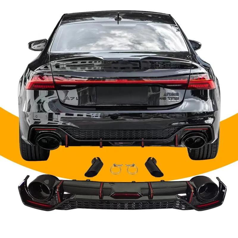 2019-2024 kit de carrocería RS7 difusor trasero de fibra de carbono negro para Audi A7 C8 actualización a RS7 alerón trasero con tubo de cola