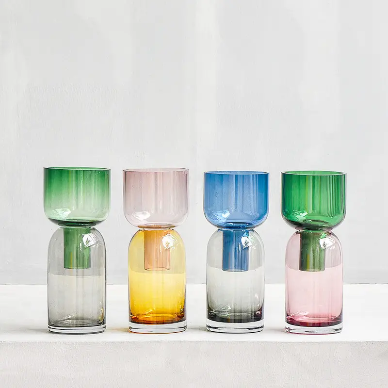 Christmas Nordic Home Decoration Cylinder Tabletop Coloured Hand Blown Flower Glass Vases