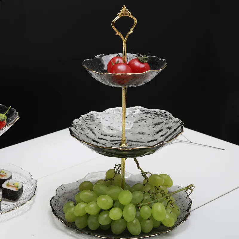Cuenco de fruta de tres niveles nórdico europeo, cuenco de fruta seca de Color creativo, bandeja decorativa para mesa de té, Base, plato de caramelo