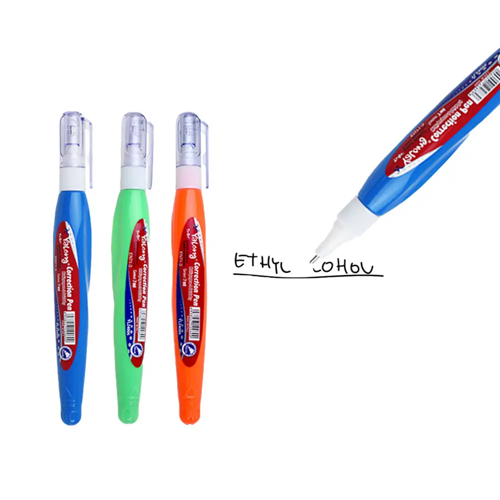 Yalong Quick Dry Smoothly Metal Tipping Correction Pen Papel líquido Fluido de corrección coloreado Útiles escolares