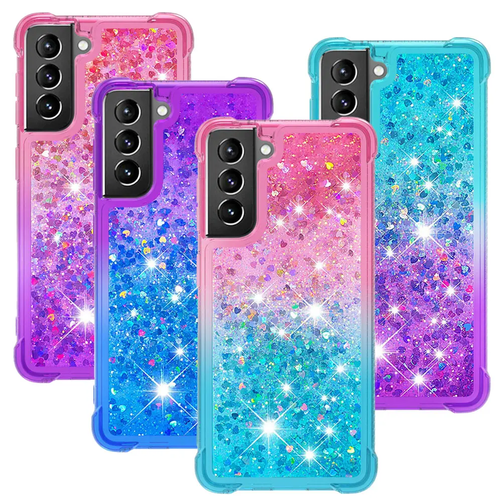 Funda de teléfono con purpurina y arena movediza para Samsung Galaxy S21 Lite S21 Ultra Note 20, carcasa colorida a prueba de golpes