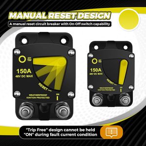 150 Amp High Amp Marine Rated <strong>Circuit</strong> <strong>Breaker</strong> for Boat Trolling Motor with Manual Reset Switch, Water Proof, 12V- 48V DC - Product Image 3