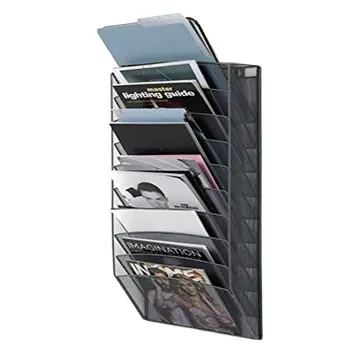 Soporte organizador de archivos de revistas para oficina, 10 secciones, malla de Metal, montado en la pared