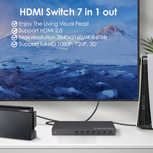 7 puertos en 1 puertos Umschalter HDMI Switch 7x1 Video Switcher Selector Box con control remoto IR compatible con HDR 4k @ 60Hz HDCP - Product Image 5