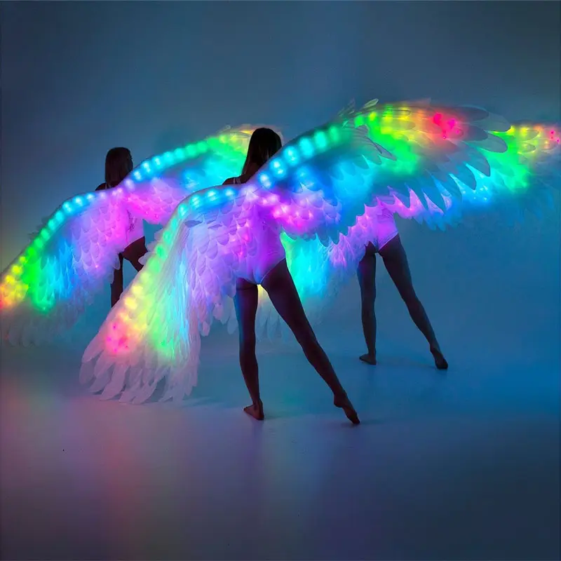 Alas de Ángel iluminadas con LED, barra de baile para adultos, alas de Gogo, disfraz de baile de apertura, accesorios de alas de Ángel brillantes