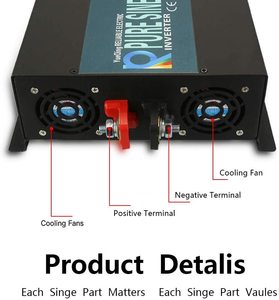 WZRELB 3000瓦纯正弦波功率逆变器3000 W 12V DC至110 120V AC，带2个交流插座，用于紧急房车的液晶显示器 - Product Image 3
