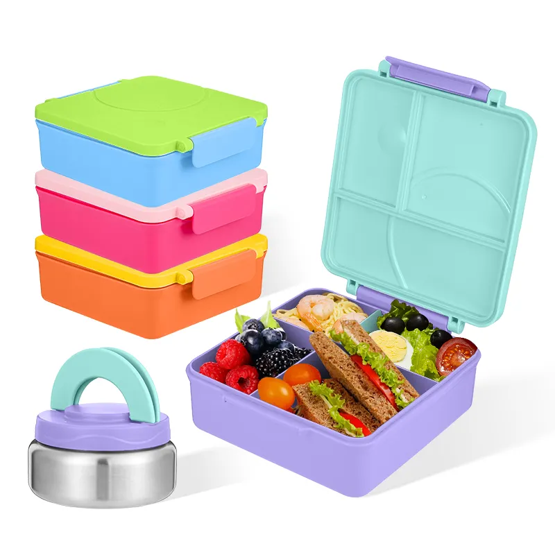 Scatola per il pranzo in plastica per uso alimentare OEM 3 contenitori per bambini e scuola con zuppa possono a doppia parete isolato nuovo Design Lunch Box