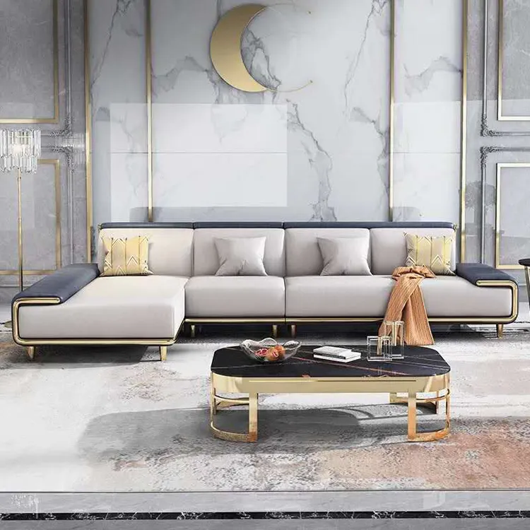Grand dernier design salon meubles canapé ensemble L forme pas cher et beau luxe en cuir tissu best-sselling canapé arabe