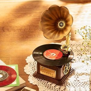 迷你复古留声机留声机乙烯基唱机立体声扬声器蓝牙4.2/辅助输入/辅助输出/USB输入/调频 - Product Image 3